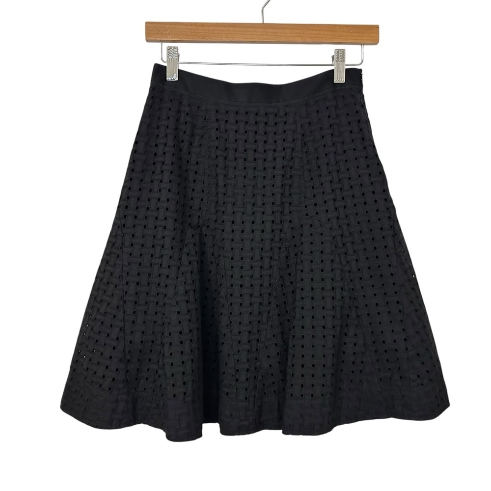 Jenni Kayne Womens Eyelet A Line Skirt Size 2 Black Lined Cotton Zip Closure